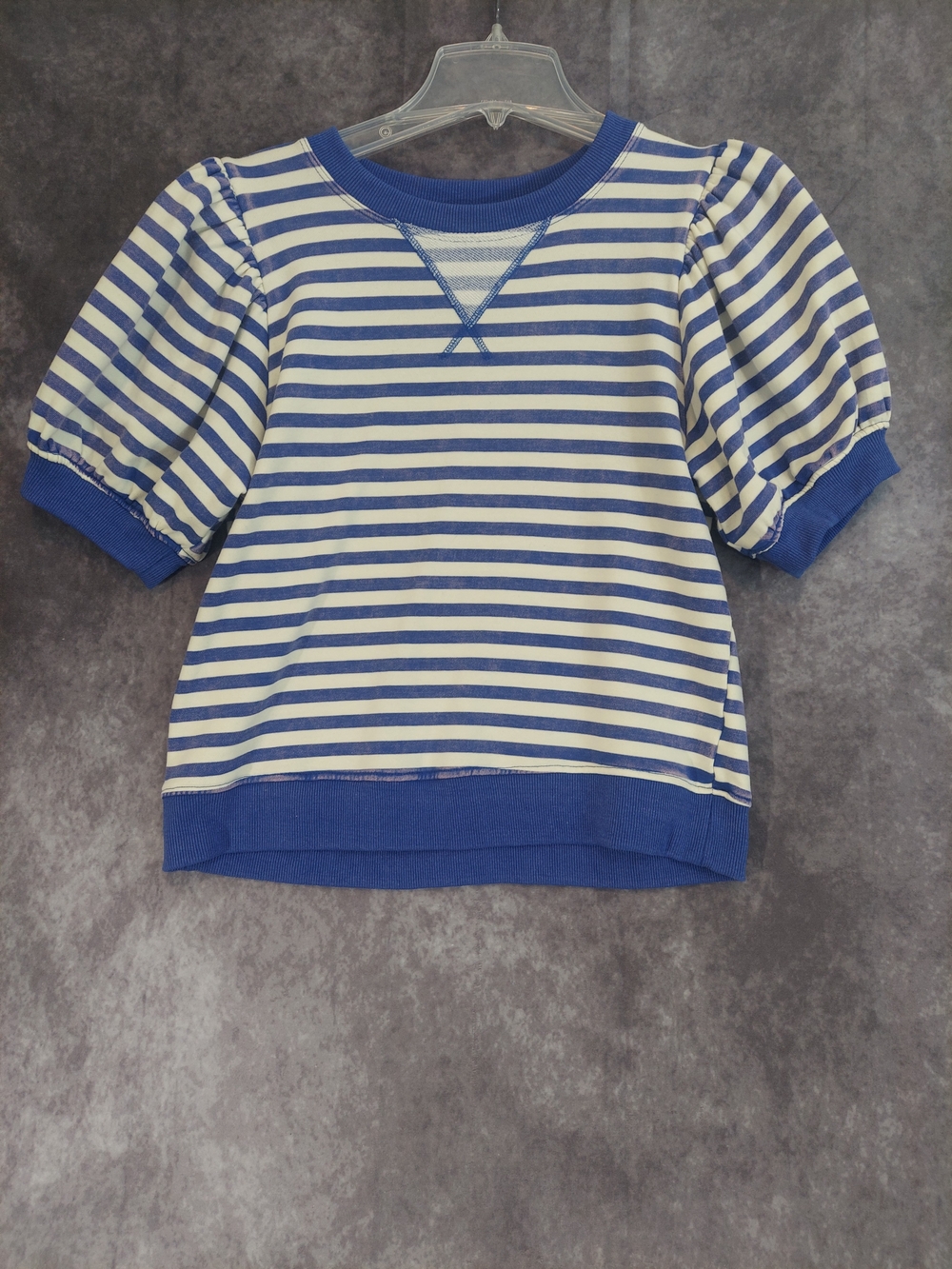 Jodifl Blue & White Striped Puff Sleeve Cotton Blend Top Women's Small - Picture 2 of 7